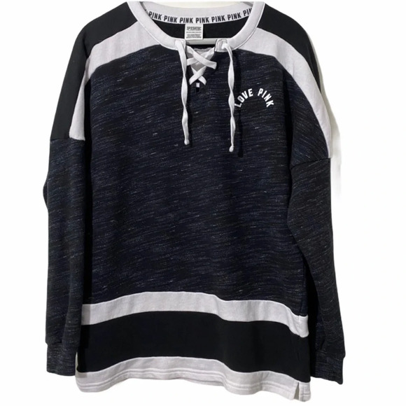 Pink VS Lace up/ tie black sweatshirt pullover XS - Picture 1 of 8